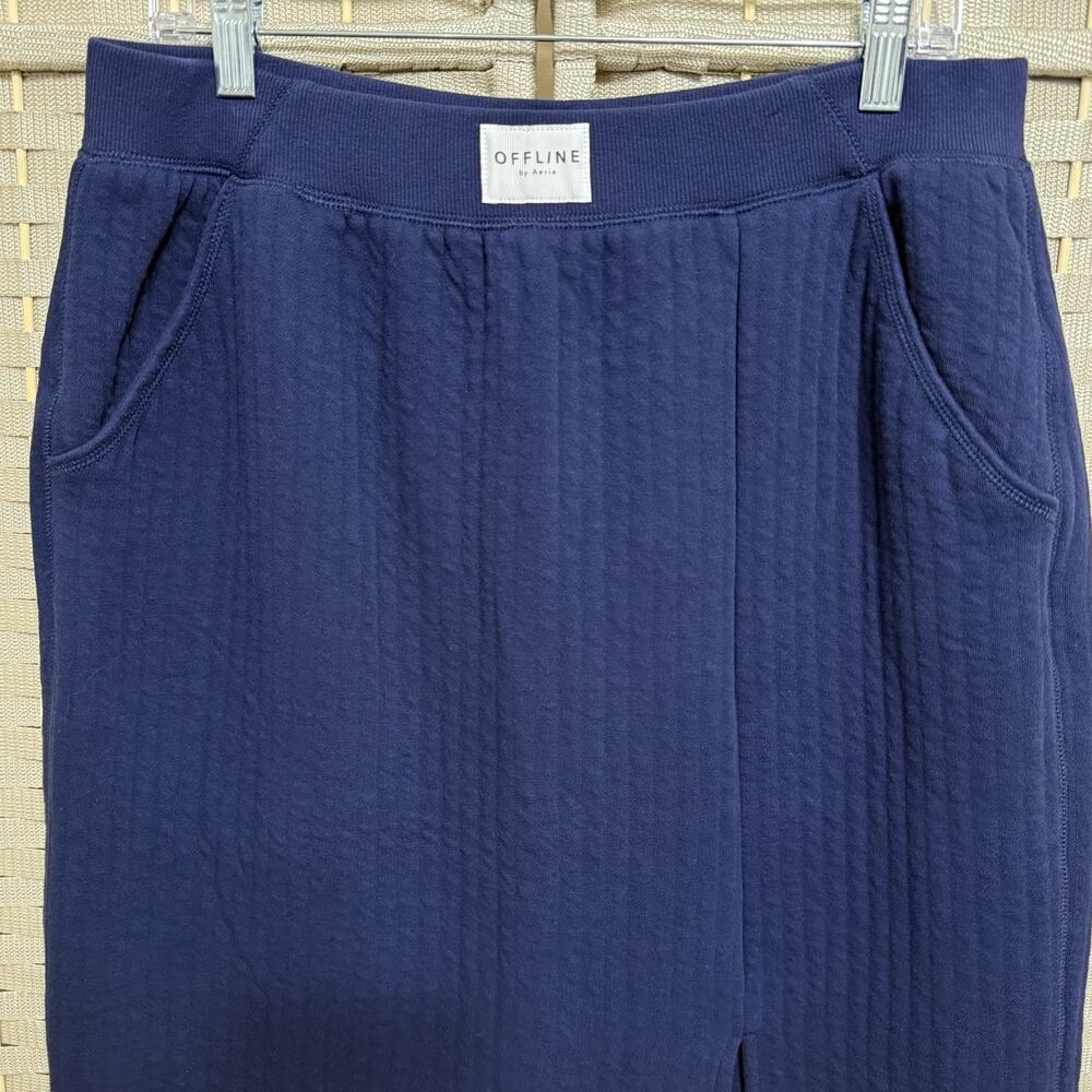 Offline by Aerie COFFEE RUN MAXI SKIRT L Navy Blue Quilted Knit Front Slit NEW - Picture 4 of 12